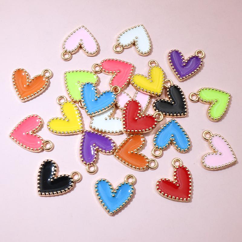 30pcs 15x13mm Enamel Heart Charms Pendant Alloy Metal DIY Jewelry Making Accessories for Earrings Bracelet Necklace Findings
