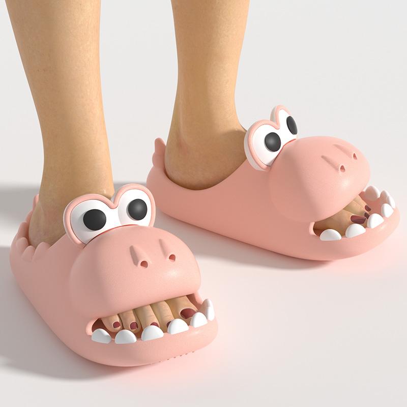 Fashion Women Cartoon Cute Dinosaur Soft Bottom Slippers 2024 Summer New Beach Anti-Slip Wear-resisting Sandals Home Bathroom Shoes