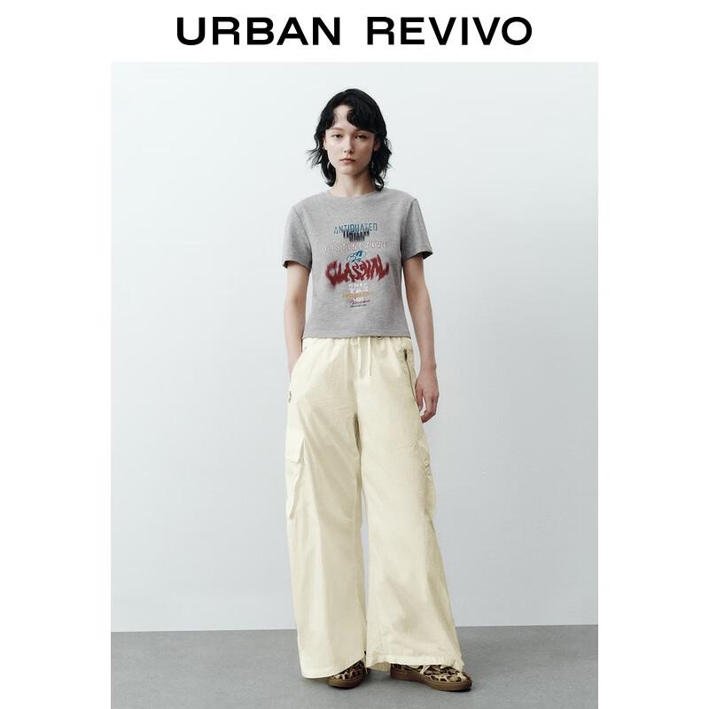 UR 2025 Autumn Women's Letter Print Slim Short Sleeve T-shirt