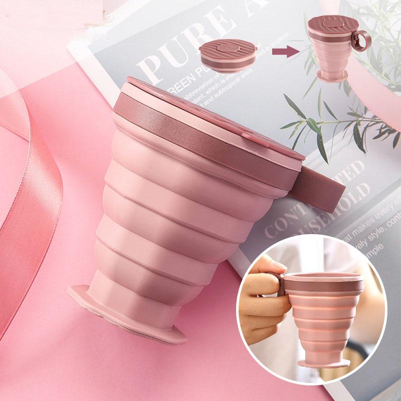 Folding Cups 220ml BPA FREE Food Grade Water Cup with Lid Travel Silicone Retractable Coloured Portable Outdoor Coffee Handcup