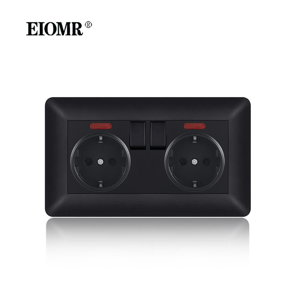 EIOMR EU Outlet with Usb Type-c Charging Port Black Curved Flame Retardant PC Panel 86mm Single Socket and 146mm Double Socket
