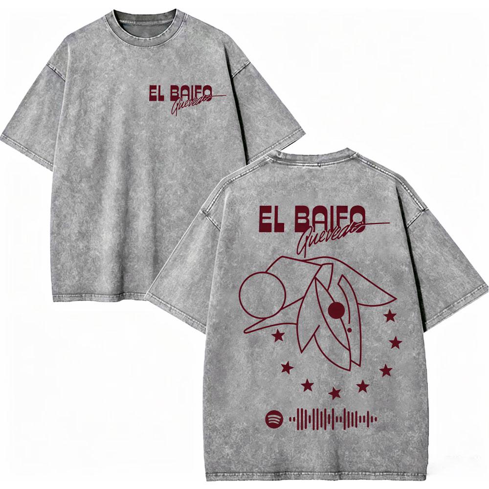 Vintage Washed Quevedo 2026 New Album El Baifo Tshirt High Street Fashion Trend Tshirts Men Women Casual Loose Cotton T Shirt