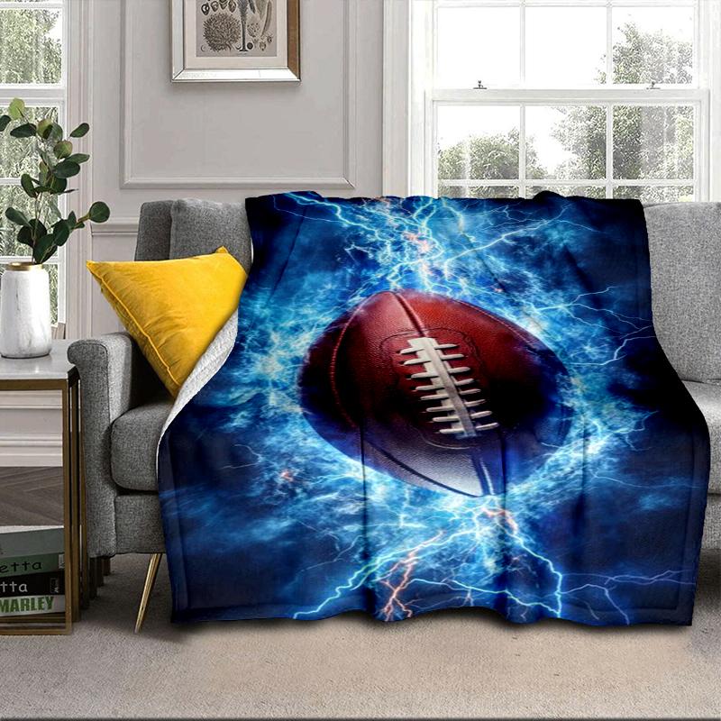 Flaming Football In Action Blanket Flannel Blanket for Bed, Sofa, Camping, Hiking, Picnic Essentials, Gift for Family Fan Gifts