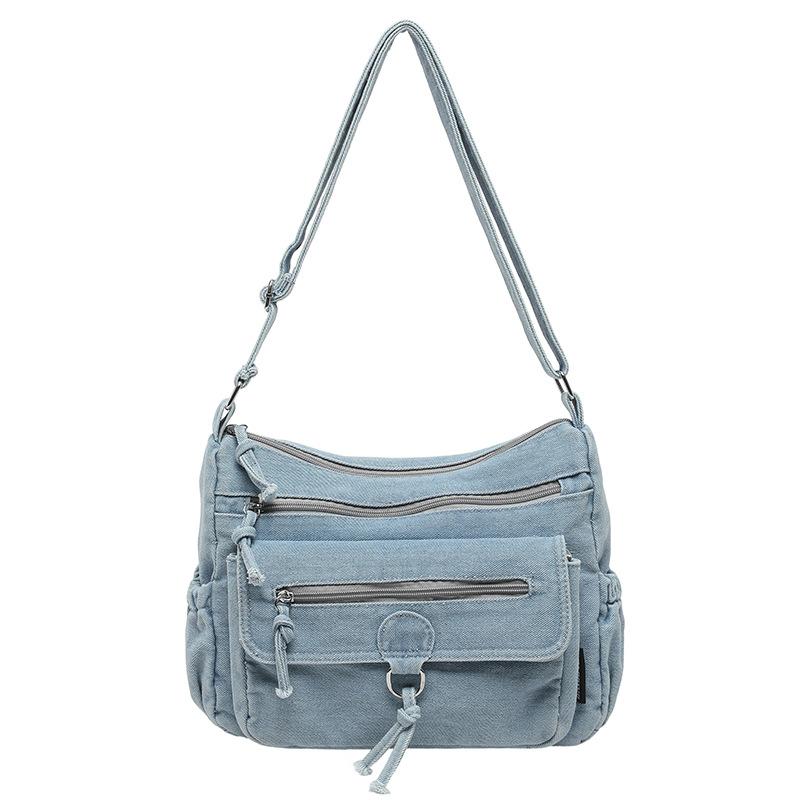 Многослойная джинсовая сумка через плечо Женская сумка через плечо Маленькая квадратная сумка светло-синий