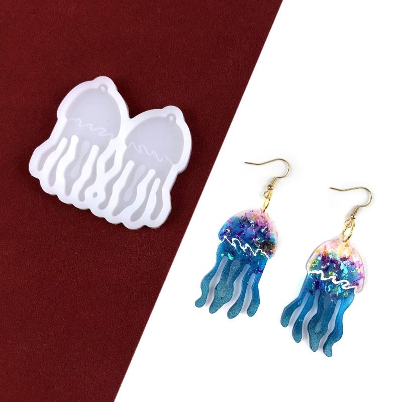 Glossy Shiny Earring Silicone Mould with Hole Jellyfish Shape Dangle Earring Epoxy Casting Mold for DIY Earrings Decor