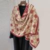 double-sided imitation cashmere geometric square flower print thickened warm scarf air-conditioned room shawl outside