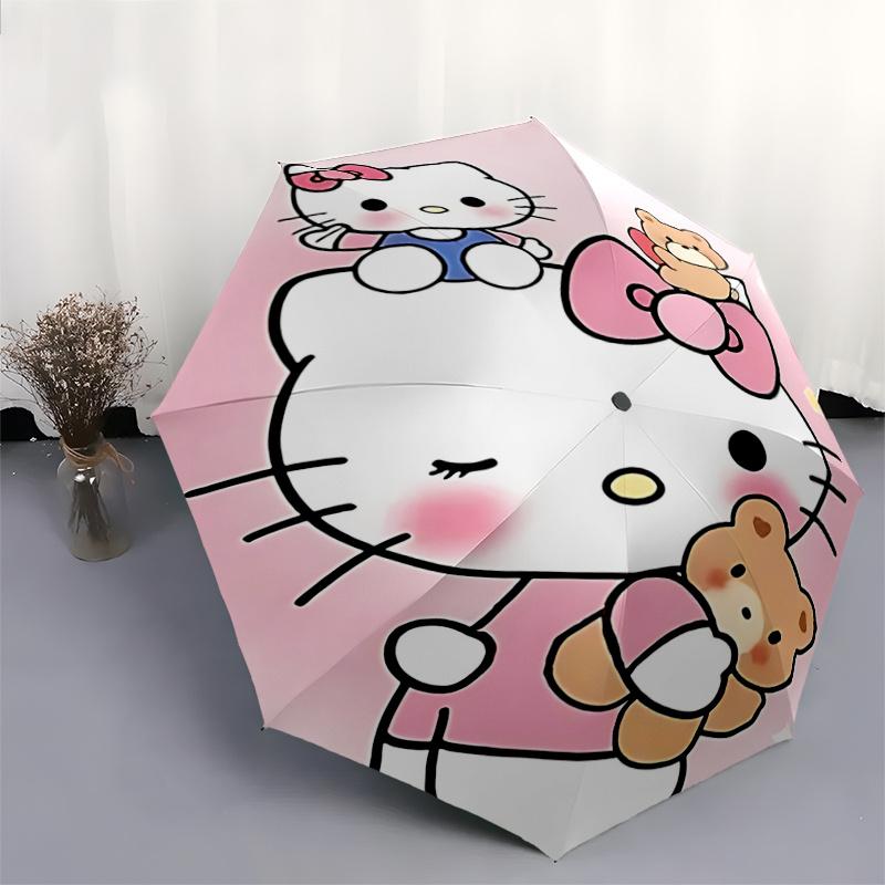 1pc Hello Kitty Automatic Folding Umbrella - Portable Tri-Fold Design with 8-Bone Iron Frame, Perfect for Outdoor Use, Festive Gifts, Travel, Daily Us