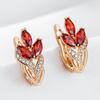New  Rose Gold Color Crystal Leaf Drop Earrings For Women Red Natural Zircon Accessories Party Daily Vintage Jewelry