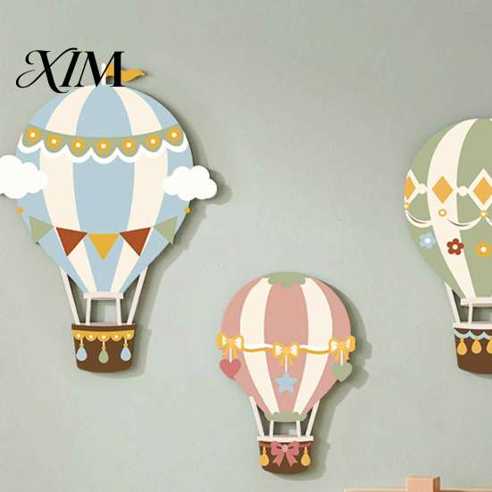 Creative Wall Ornament for Children 3Pcs Cute Hot Air Balloon Wooden Decor, Cloud Banner Nursery 3D Art Kids Room Hanging, Playroom Background Bedroom