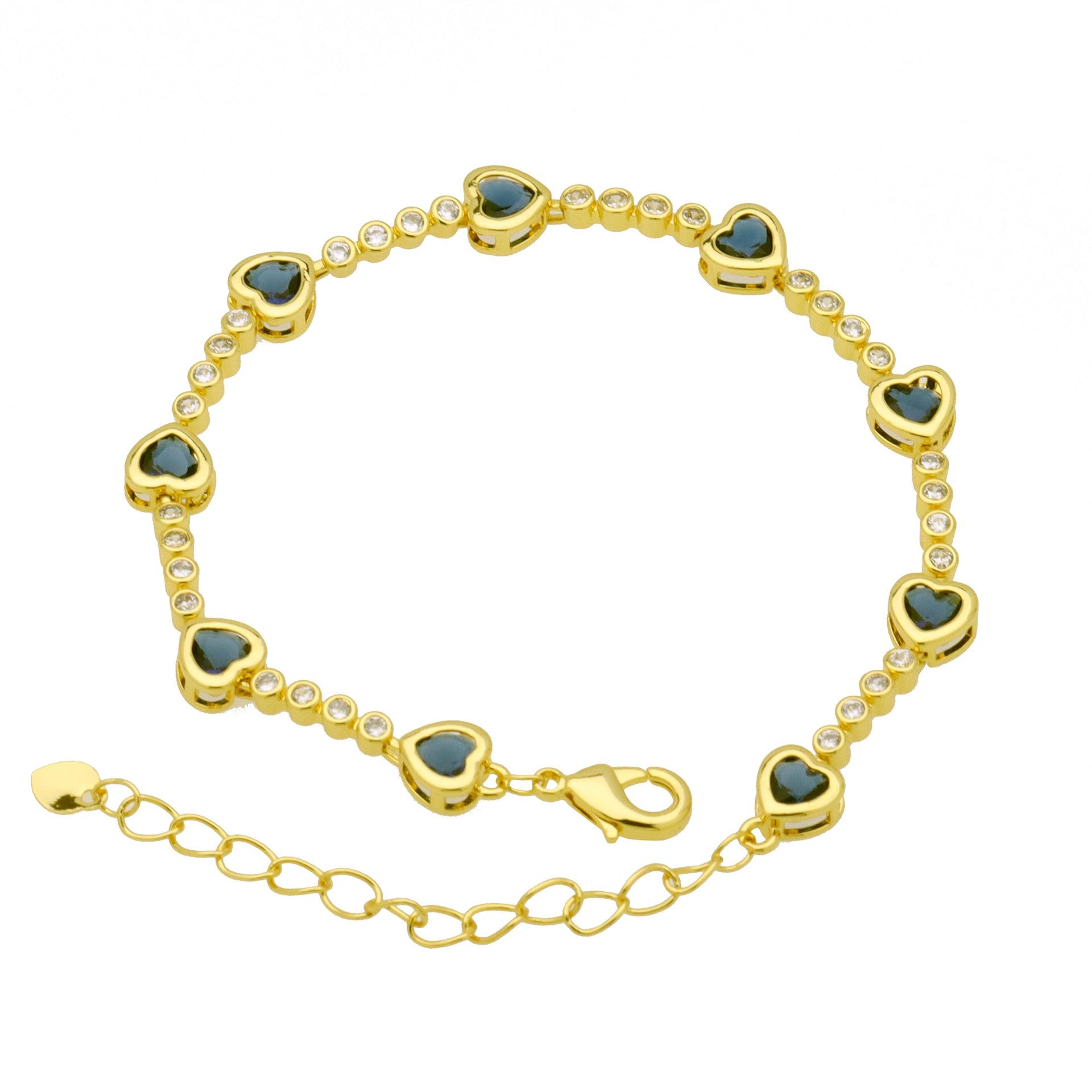 Diandian Циркон Любовь Персиковое Сердце Инкрустированный Цветной Цирконий Медь Позолоченный Браслет-Сердце Цепочка-удлинитель