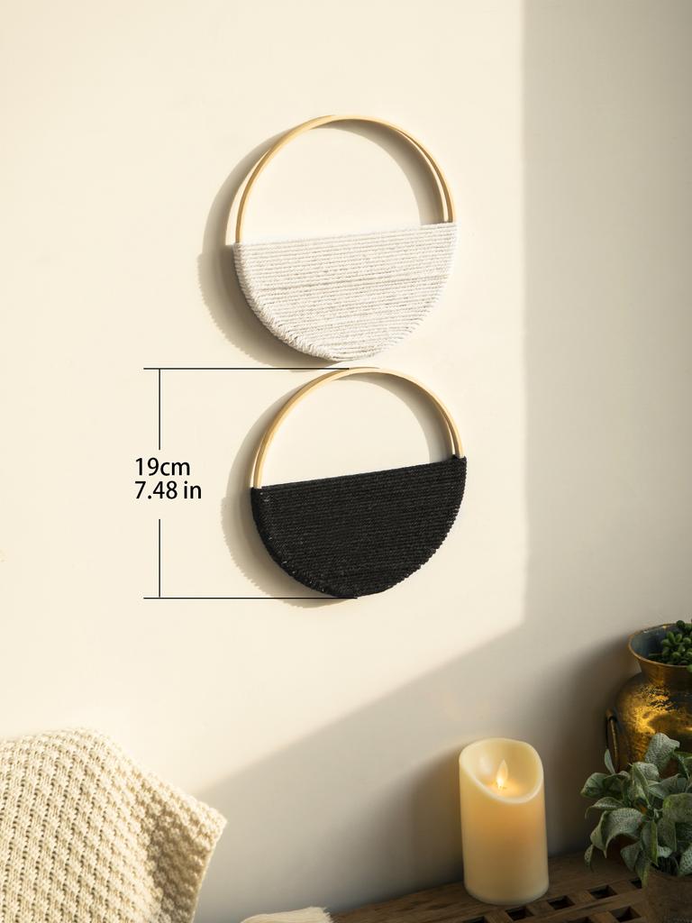 2pcs Macrame Round Wall Hanging Woven Tapestry Bamboo Circle Wall Decor Boho Home Decorations Living Room Decors Aesthetic Gifts