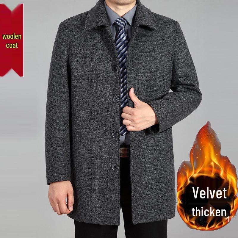 Herren Midilanger Wollmischungs-Trenchcoat - Warme Herbst-/Winter-Oberbekleidung für Mittelalte und Ältere