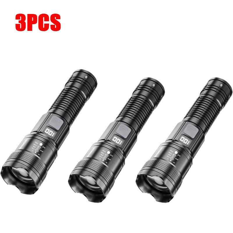 Super Bright 2000LM LED Flashlight USB Rechargeable Zoom Tactical Torch with Power Display Camping Fishing Emergency Lantern