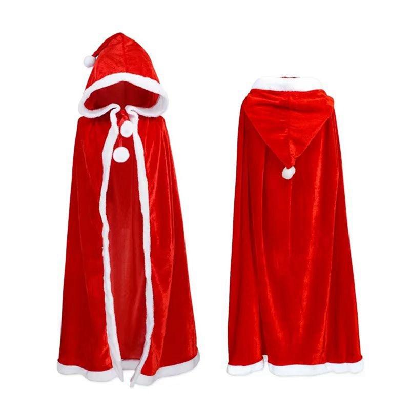 Christmas Poncho Adult Kids Hooded Poncho Short Fleece Role Play Poncho