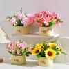 Living Room Decor: Artificial Sunflower and Green Plant Arrangements, Small Potted Plants, and Plastic Bouquets