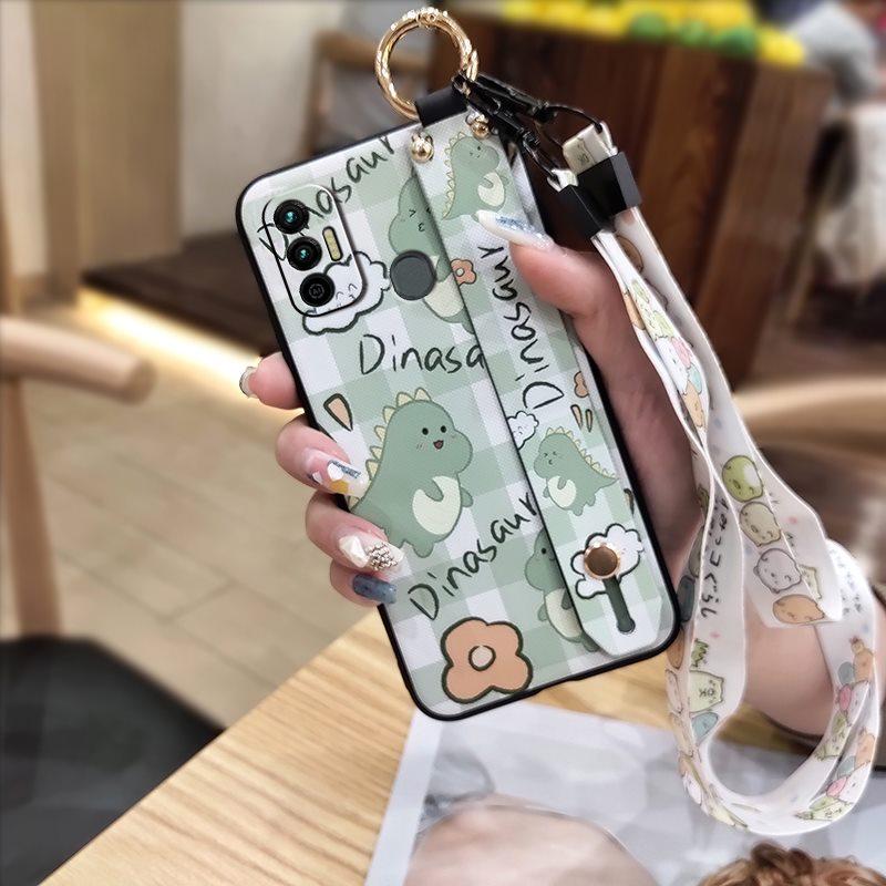 Cartoon Wrist Strap Phone Case For Tecno Spark 7/Spark7T Protective Anti-knock Anti-dust Waterproof Silicone Wristband