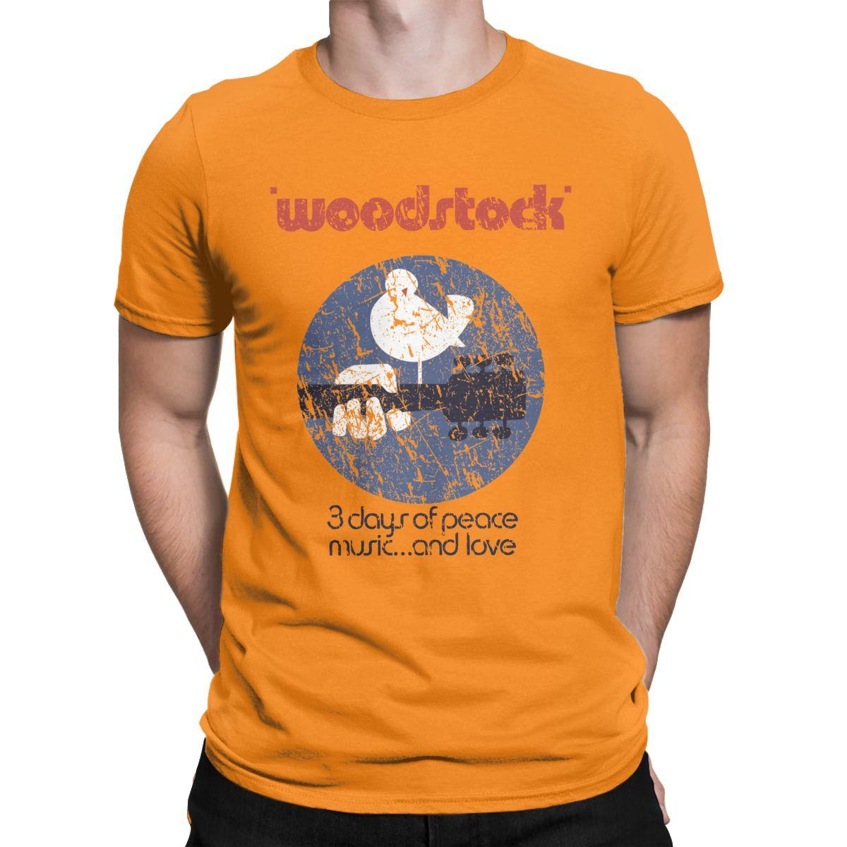 

Men T-Shirts Woodstock Vintage Pure Cotton Tees Short Sleeve Peace Love Music T Shirts Crewneck Clothing Big Size 4XL