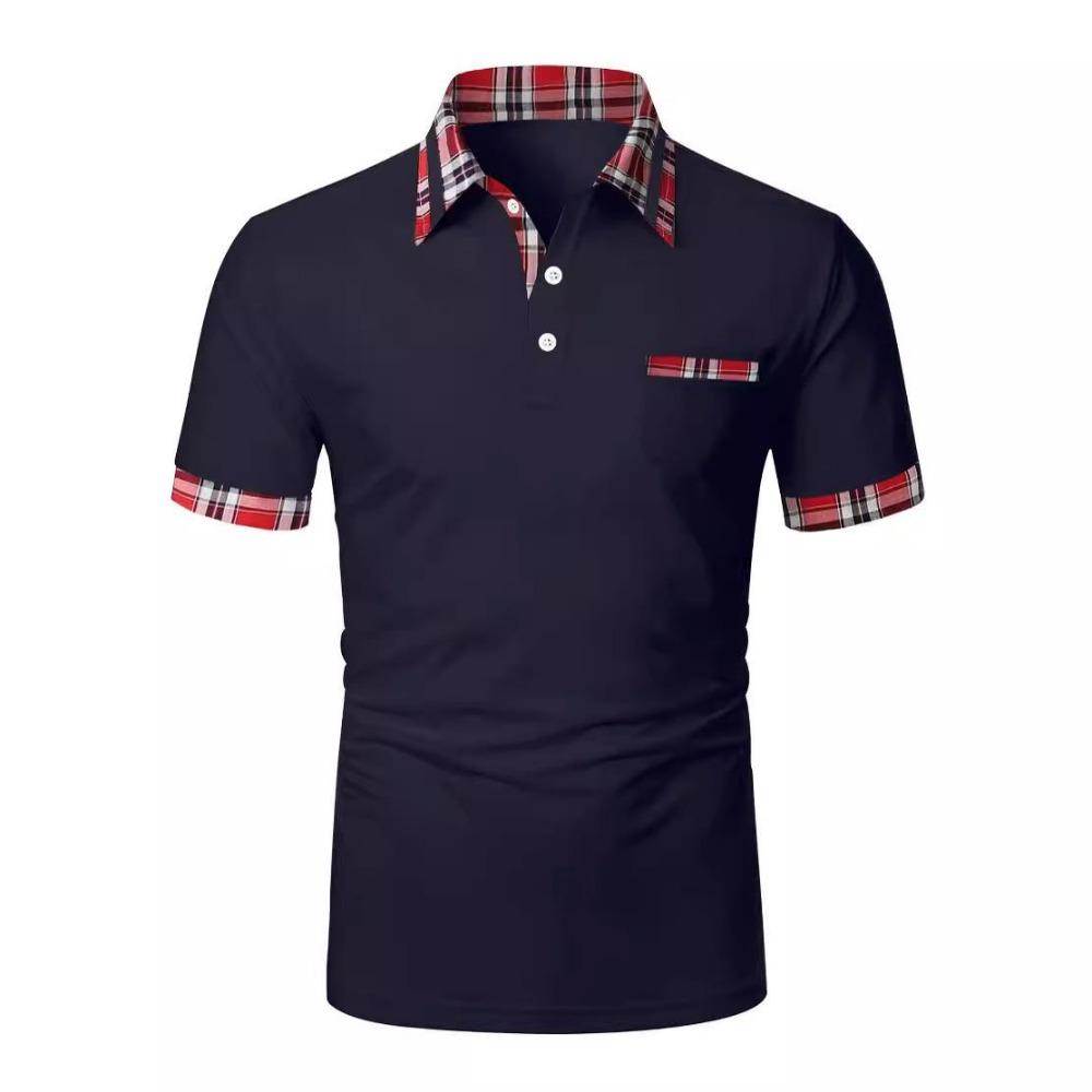 Lattice Stitching Men Summer Short Sleeve Fashion Lapel Polo Shirt Men Business Casual Sport Tops Polo Shirt