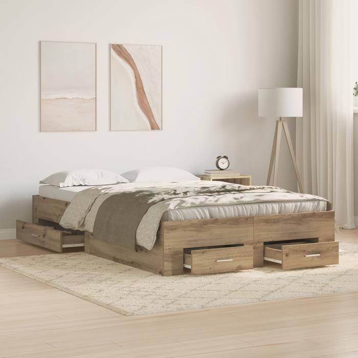 Cadre de lit vidaXL avec tiroirs Chêne Artisan 120x190 cm Bois reconstitué 3333979