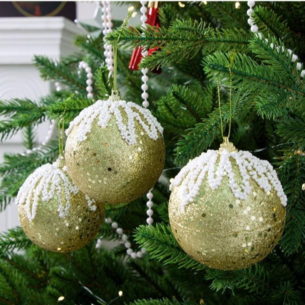 3Pcs/Set Shiny Christmas Ball 8CM Xmas Ornament Ball Durable Christmas Tree Balls  Home
