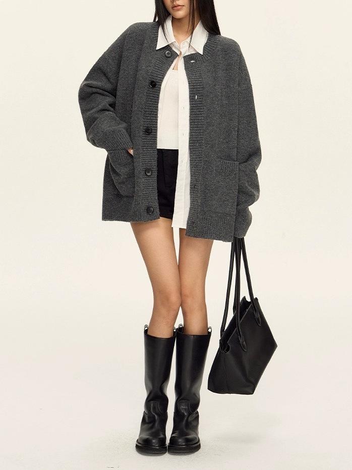 Plus Size Unisex Autumn/Winter Loose Fit Slimming Knitted Cardigan Sweater
