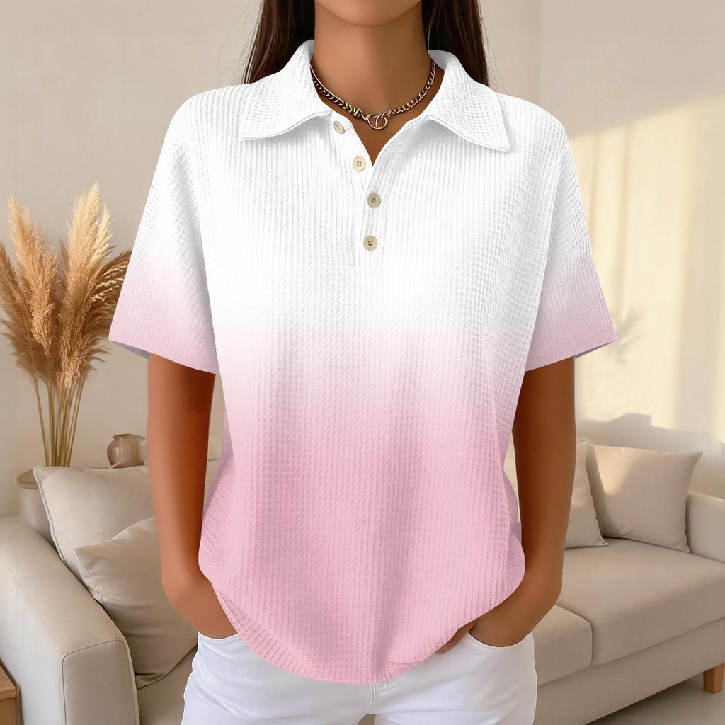 Women's Fashion Casual Lapel Short Sleeve Color Shirt Women's Up Tops