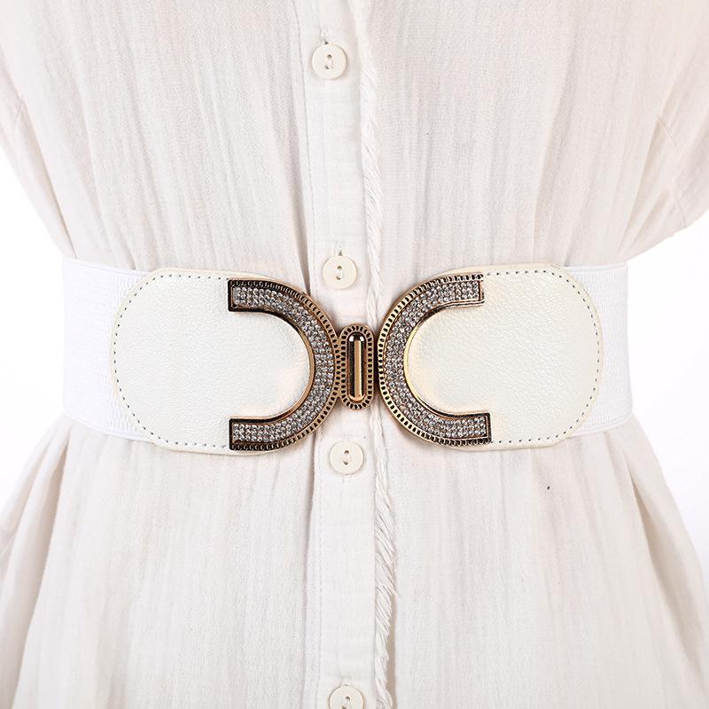 Women'S Dress Elastic Elastic Wide Belt Fashion Down Jacket Black Waist Seal Belt