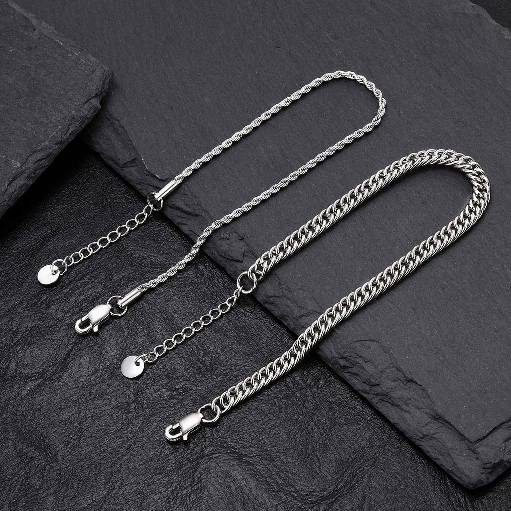 2pcs/set Men's Chain Bracelet,Waterproof Stainless Steel Twisted Rope Chain Wristband,New Trendly Punk Jewelry Gift