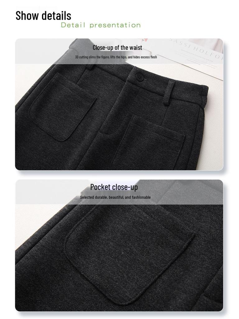 Autumn/Winter 2024 Women's Dark Woolen Bodycon Midi Skirt with Side Slit