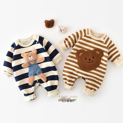 Abao Nannan Infant Striped Fleece Bear Climbing Suit - Autumn/Winter Korean Style
