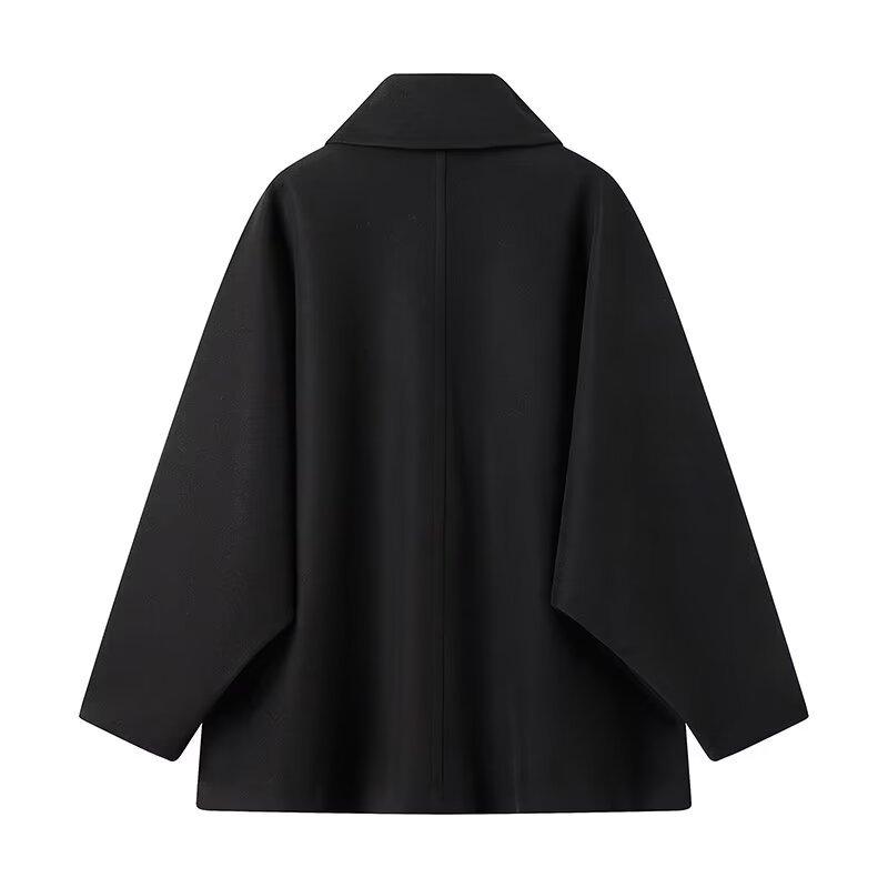 Women's Lapel Oversized Bat Sleeve Loose Wool-like Mid-length Coat NIZI8182