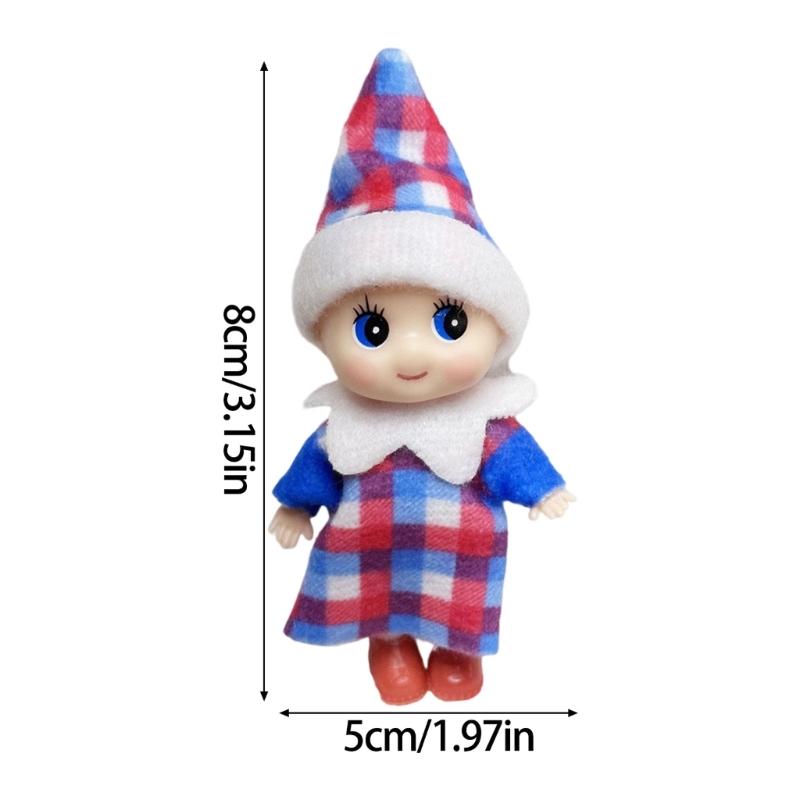 Holiday Baby Elf Miniature Doll with Plaids Accessories For Home Office Christmas Decors Festives Desktop Shelf Display