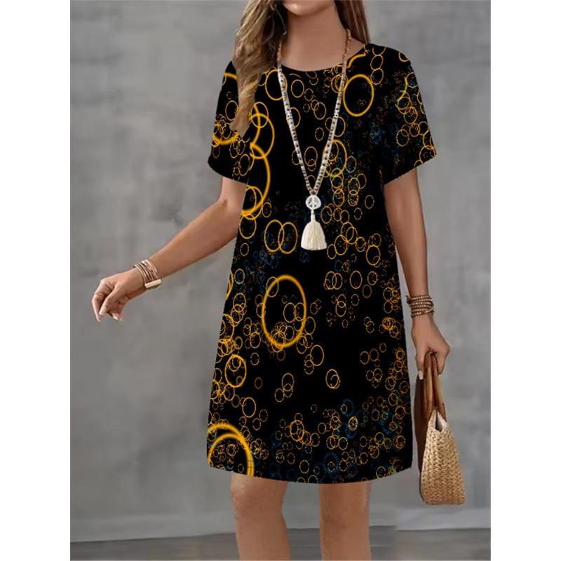 Colorful Geometric Patterns Women Short Dress Summer Fashion 3D Print Loose Mini Dress Casual Short Sleeve Ladies Party Dresses
