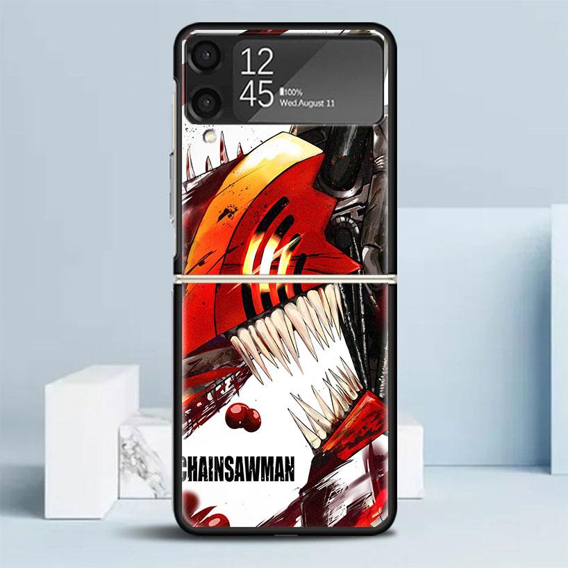 C-Chainsaw Mans Denji Black Cover for Samsung Galaxy Z Flip 7 6 5 4 3 5G Phone Case Flip7 Flip6 Flip5 Flip4 Flip3 Pattern Case G
