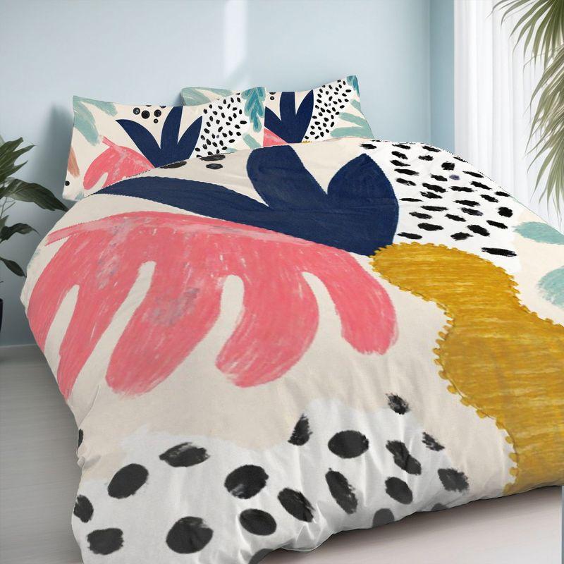 3-Piece Bedding Pillowcase Quilt Cover Set Plant Geometric Pattern 2D Digital Printing Suitable For Bedroom Dormitory Decoration