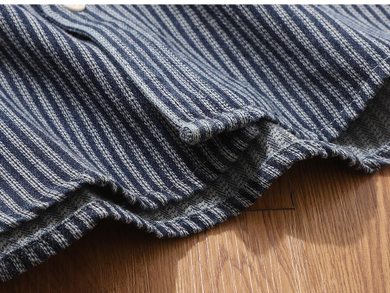 Men's American Retro Stripe Denim Shirt - Trendy Long Sleeve Jacket for Spring & Autumn