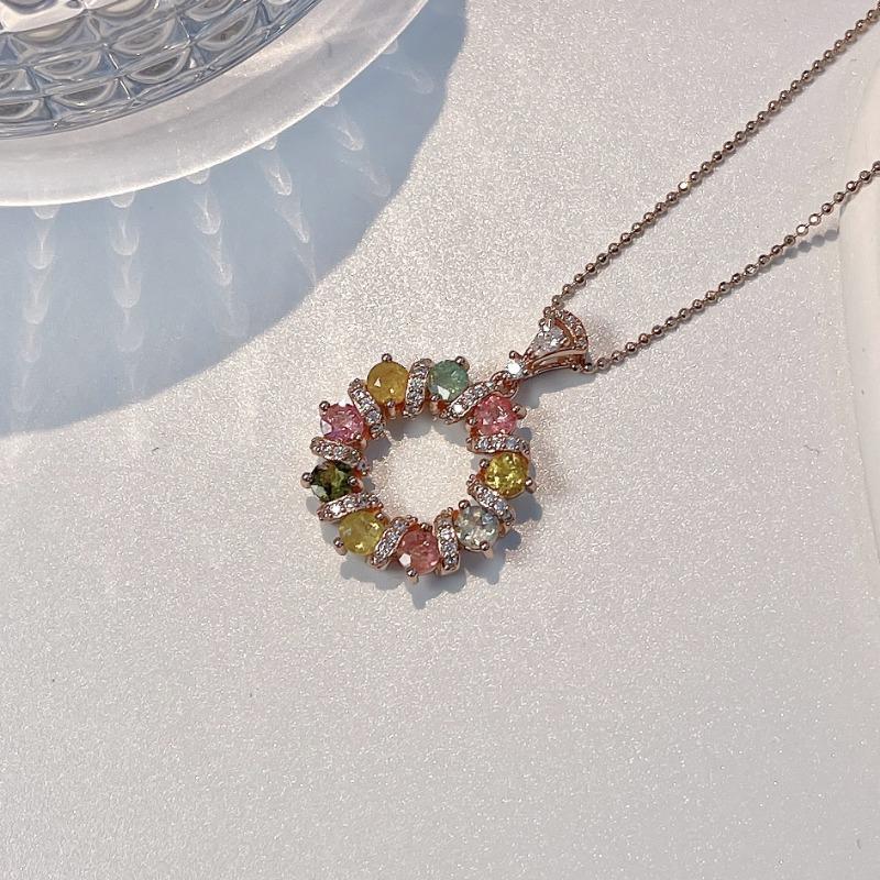 SACE GEMS 925 Sterling Silver Certified 3.5MM Natual Tourmaline Pendant Necklace for Women Cocktail Party Fine Jewelry