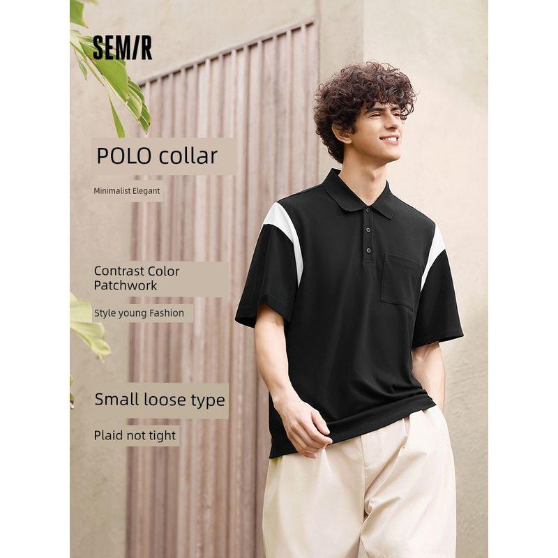 

Senma Polo Shirt Men s Cool Feeling Antibacterial Short sleeve T-shirt Contrast Color Patchwork Top 2025 New Summer Clothing Fashion Casual White and black tone 00319 160/80A/XS