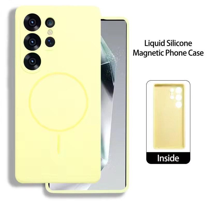 

Магнитный жидкий силиконовый чехол для Samsung Galaxy S25/S24/S23 Plus/Ultra - мягкий бампер с поддержкой беспроводной зарядки MagSafe Samsung S25 Ultra жёлтый