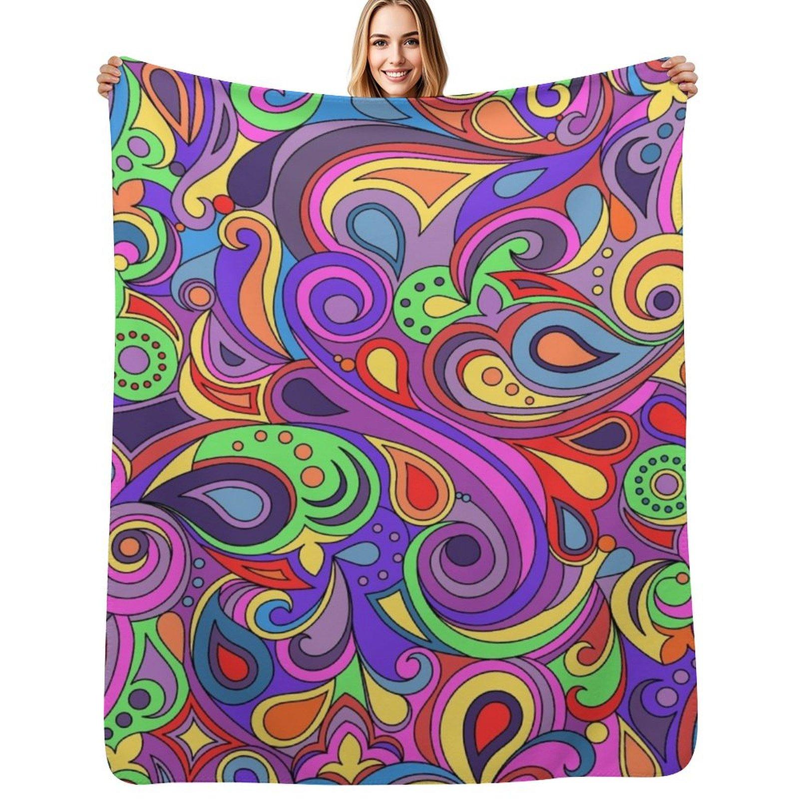 

Groovy Psychedelic Hippy Paisley Pattern Throw Blanket Multi Use Warm Blanket for Living Room Bedroom 102x76cm(40x30in)