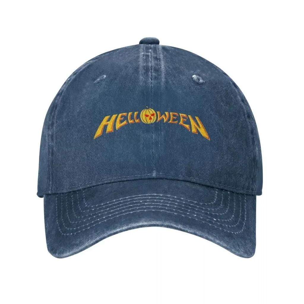 Helloween Logo Czapki Baseballowe Retro Postarzany Denim Heavy Metal Czapka Przeciwsłoneczna dla Mężczyzn Kobiet Outdoor Na Wszystkie Pory Roku Czapki Podróżne Kapelusz