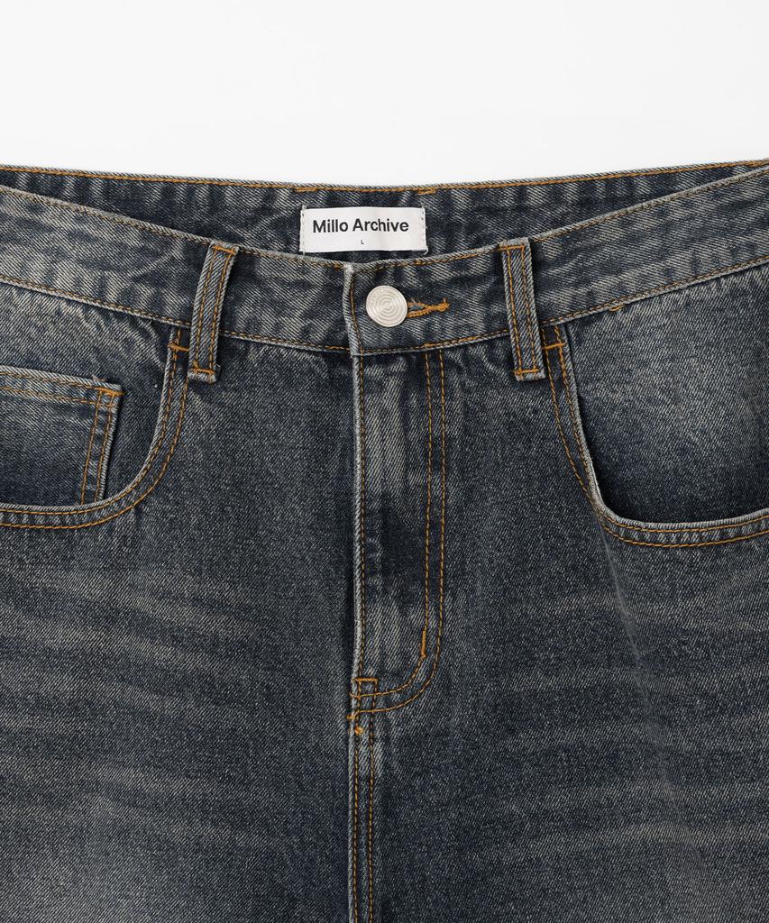MILLO ARCHIVE Layered Washed Denim Bermuda Pants [Deep Blue]