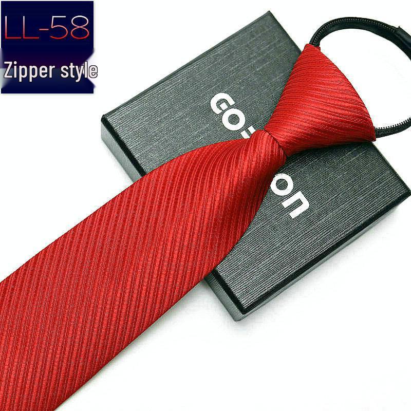 Men's No-Iron Zipper Striped Formal Tie with Logo, 8cm