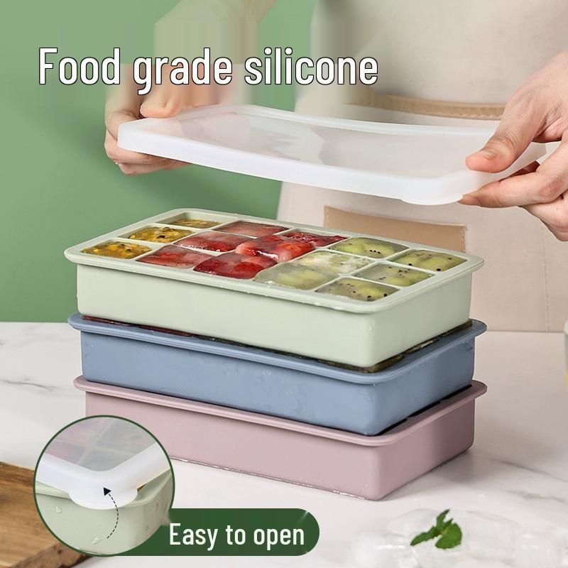 Iskubslåda: 15-kubsform med lock, Lätt att lossa, Livsmedelsgodkänd silikon, Perfekt för barnmat & mer