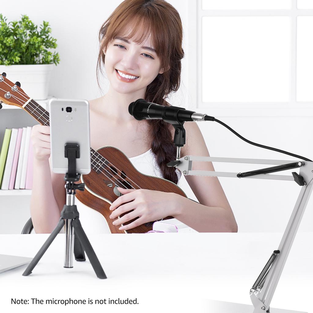 Microphone Stand Holder Table Lazy Bracket with Extendable Arm Microphone Clip