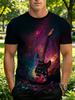 Men's Standard Size Digital Print T-Shirt, Men's Fashion T-Shirt, Men's Graphic T-Shirt - Space Electric Guitar Design - Soft Opaque Black Shirt,
