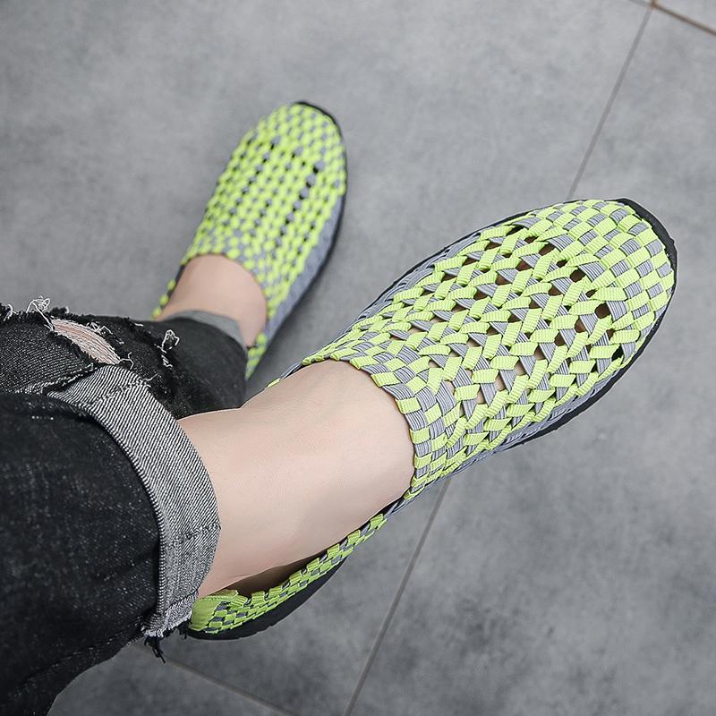 Sneakers Estive da Uomo Nere Treccia Spiaggia Morbide Leggere Scarpe Sportive Casual Tessuto Traspirante Slip on Ballerine