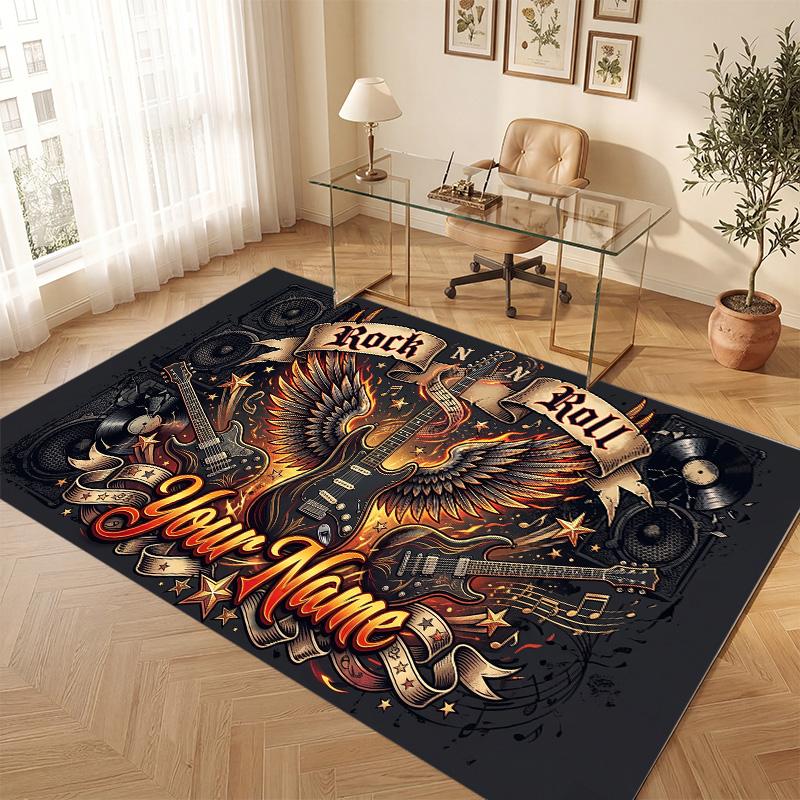 Music Theme Soft Crystal Velvet Rug Custom Name & Text Print Non Slip Floor Rug for Bedroom Living Room
