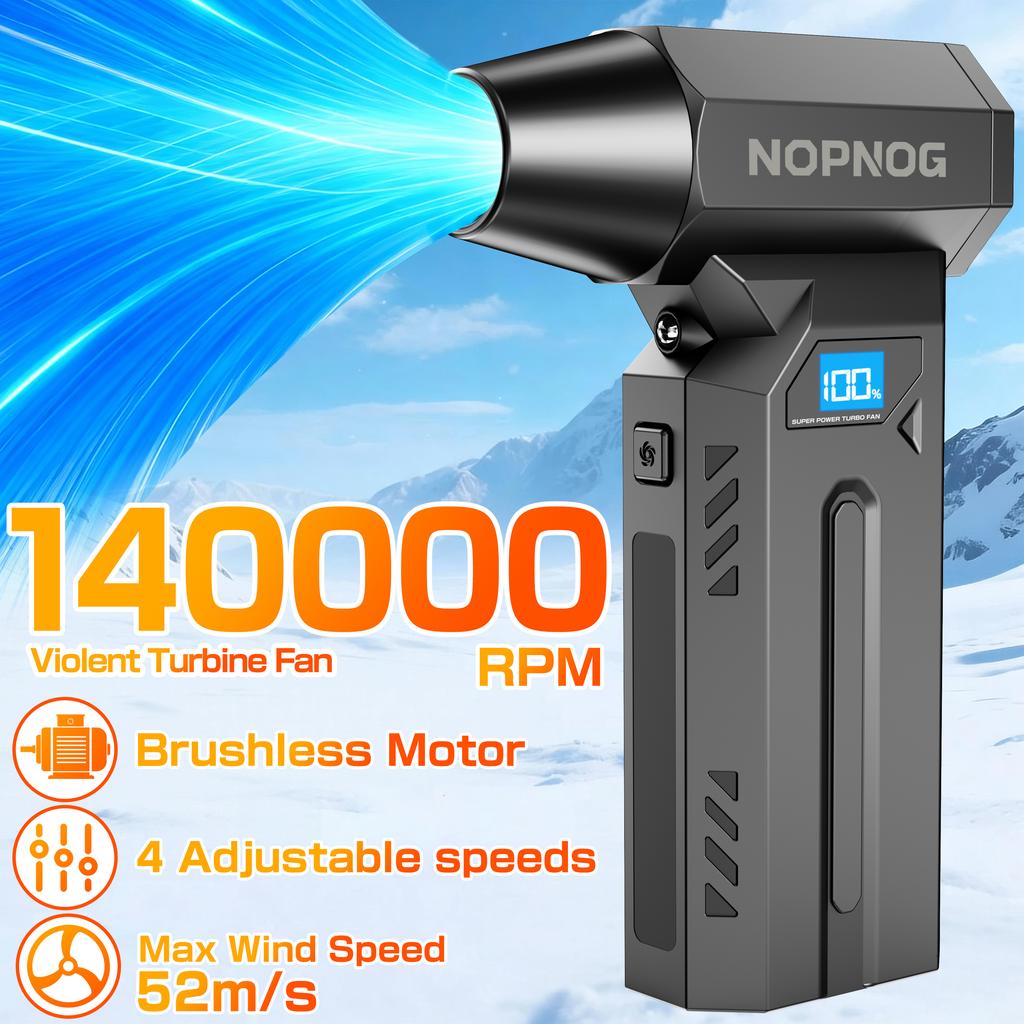 Car Snow Removal Turbo Blower Strong Blowing Jet Fan Portable 4 Gears Adjustable Type-C Charging 140000RPM LED Light Electric Air Duster