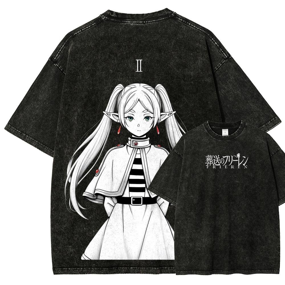 

Frieren T-shirt Men Washed Oversized Cotton Anime Casual Short Sleeve Comfortable Soft Clothing Loose High Quality Female Male Tee Shirt XXL слонова кістка